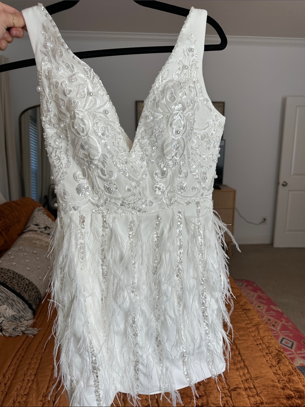 Beaded Feather Mini Dress - White - Picture 3 of 4